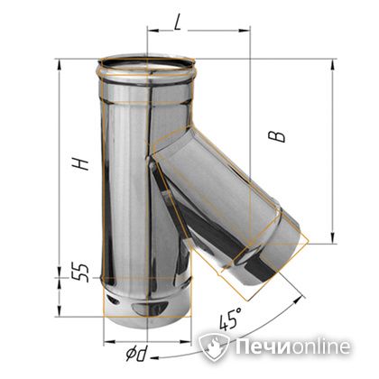 Дымоход Феррум Тройник нержавеющий 08 135гр. d-120 в Калуге
